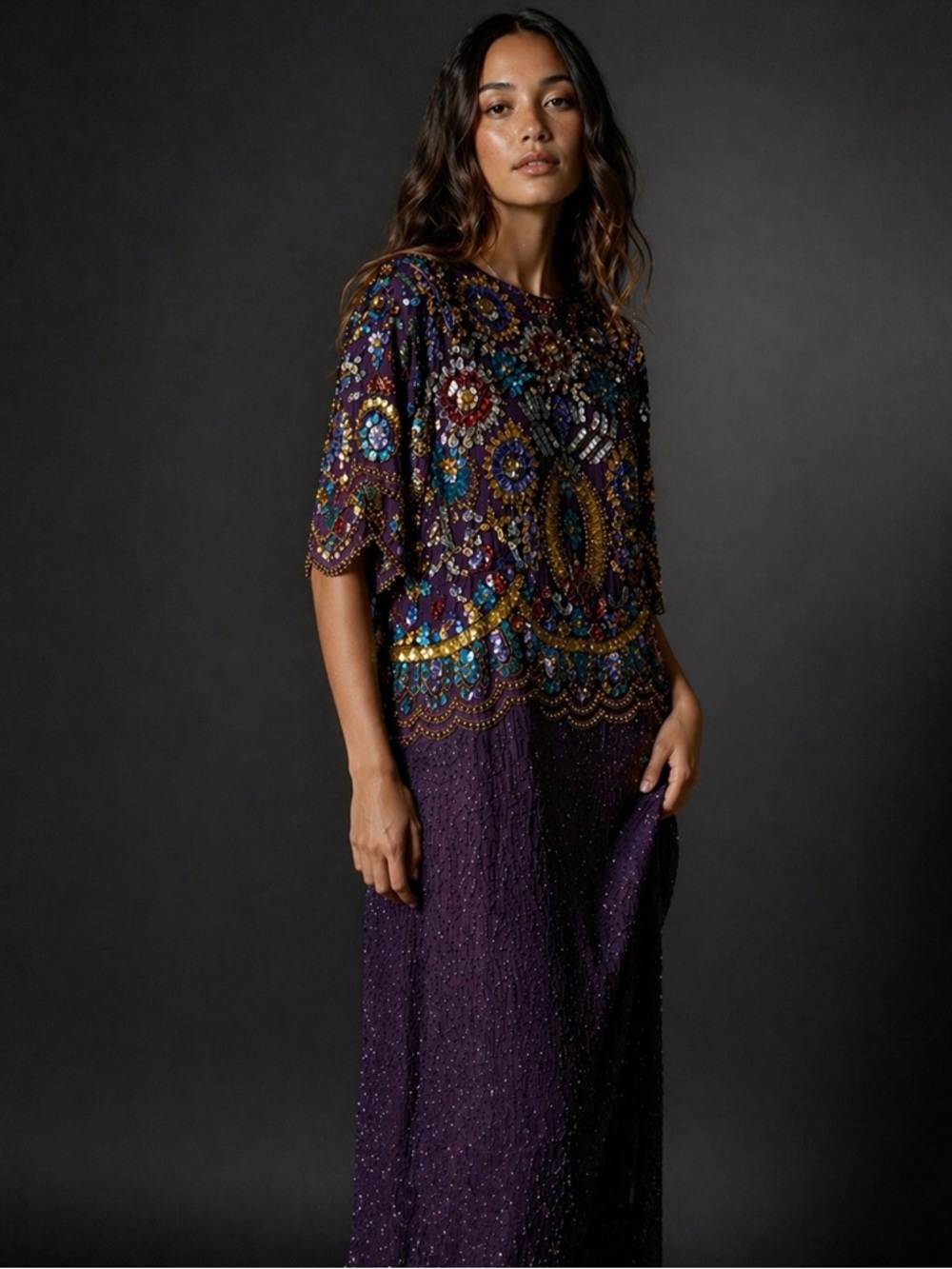 Silk Embellished Caftan Midi Dress Statement